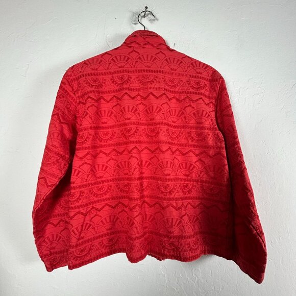 Chico's Design Womens Red Embroidered Cotton Jacket Size 1 Button Front Casual - Picture 2 of 9